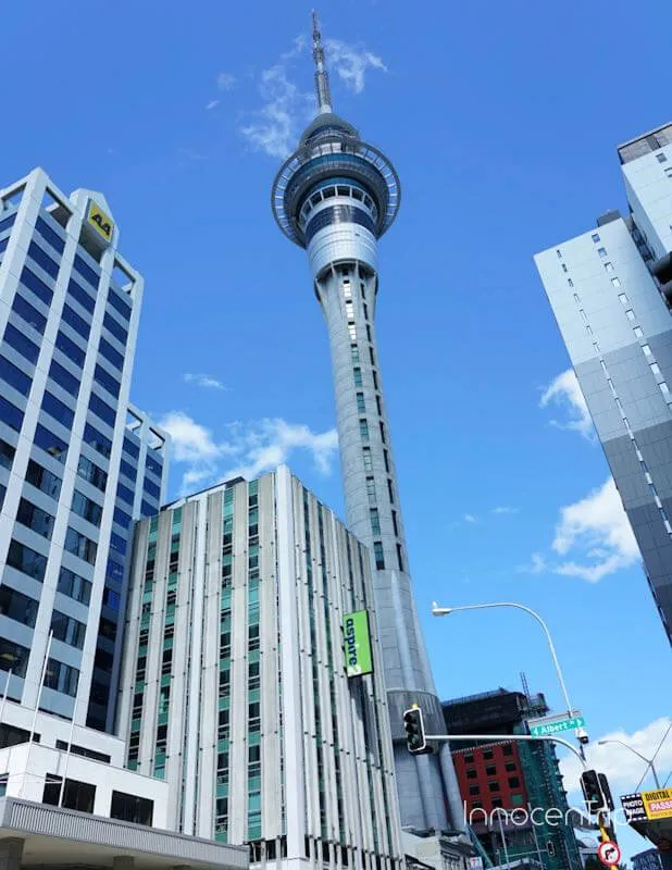 オークランド中心部にそびえるスカイタワーの外観