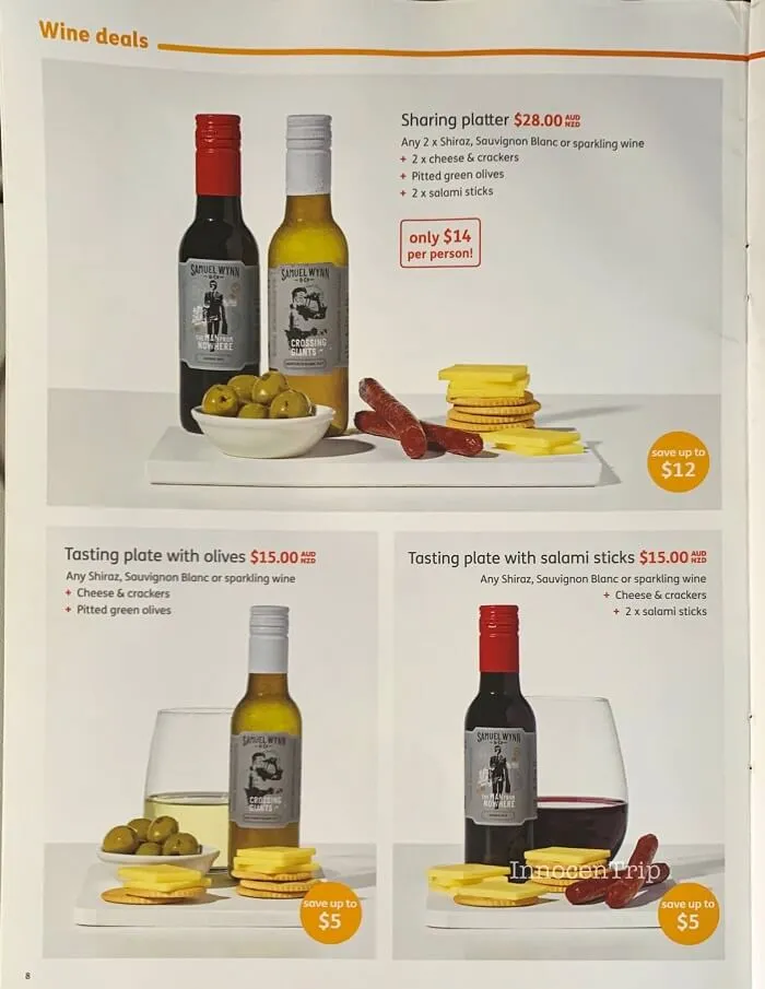 ジェットスターの機内メニューに載っているワインとおつまみ