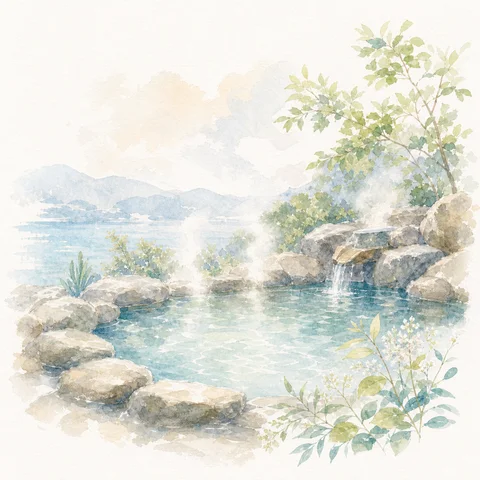 湯けむり癒やし型のイラスト