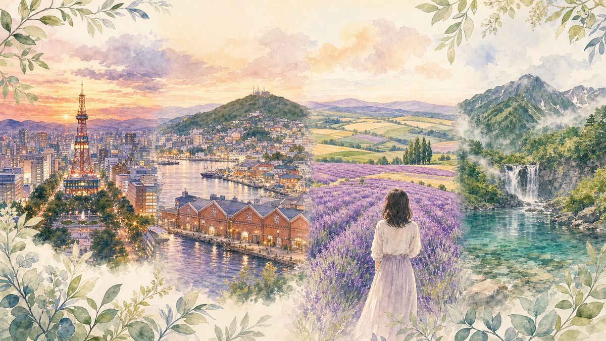 北海道の札幌・函館・富良野・知床それぞれの魅力をやわらかく表現したイラスト